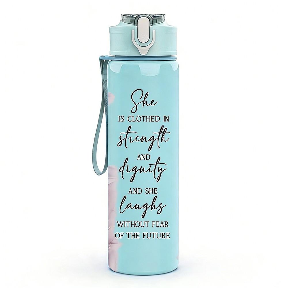 1PC Girl Ocean Wave Watercolor Quote Print 750ml Color Plastic Sports Water Bottle Leakproof Flip Straw Lid Suitable for Sports Office Home Use