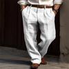 Men Solid Linen Straight Leg Pants, Soft Breathable Cotton Linen Blend Casual Trousers for Daily Vacation
