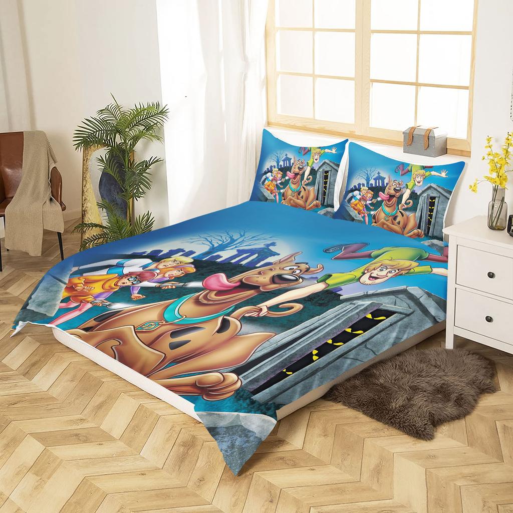 Bedding Set S-Scooby Dog Cartoon Digital Anime Printed Duvet Quilt Cover With Pillowcase For Boys Adults Bedroom Gift