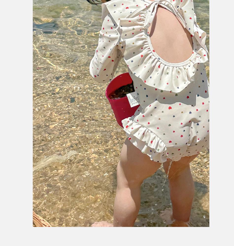 Fashionable Korean Style Girls' Long Sleeve Backless One-Piece Swimsuit for Summer