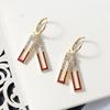 Unique Design, Retro Geometric Color Blocked Rectangular Pendant, Ear Buckle, Red Glazed Earrings