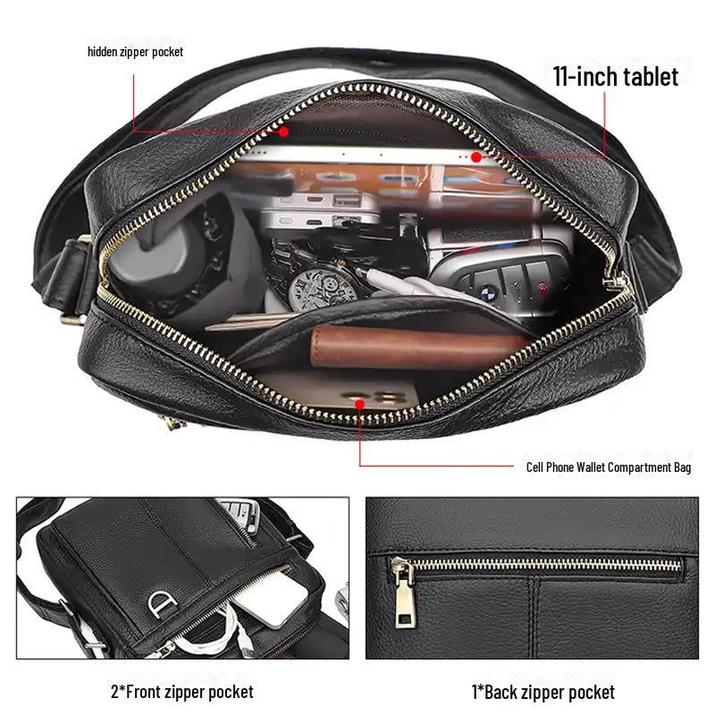 Jiameida Men's Casual Leather Messenger Bag, First Layer Cowhide, 11-Inch iPad Shoulder Bag