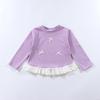 Girls Spring Base Layer Versatile Long-Sleeve Lace Round-Neck Top with Bow Korean-Style Outerwear for Girls