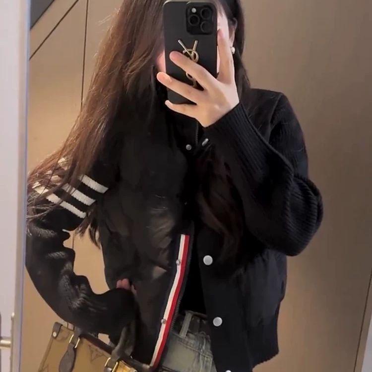 2025 Women's Fashionable Quilted Knit Patchwork Jacket - Lightweight, Warm Cotton-padded Coat with Stand Collar for Spring, Autumn, and Winter