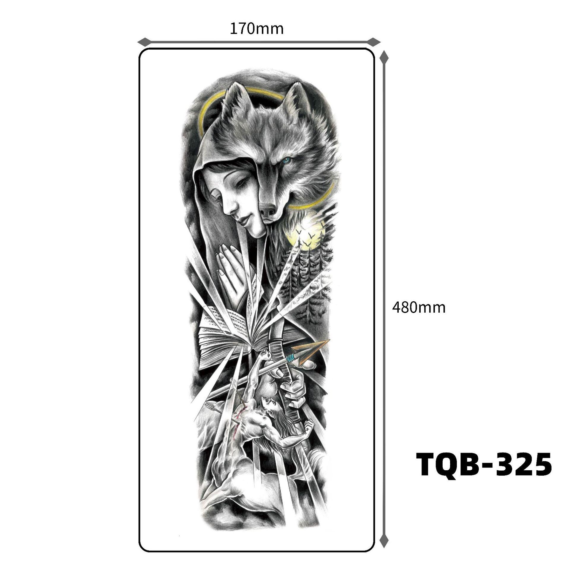 Waterproof Tiger and Wolf Head Large Arm Tattoo Sticker - Customizable Design, Non-reflective 48x17 cm
