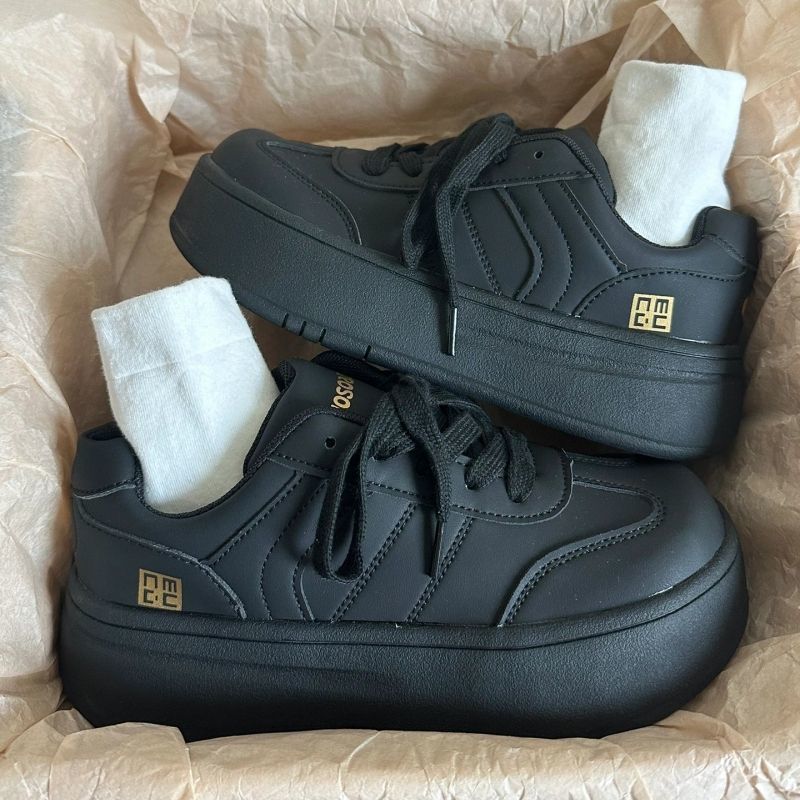 Maillard black heightening platform shoes spring new sports retro thickened German training board shoes 35 чёрный