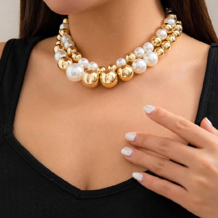 Eye Catching Large Bead Necklace Zinc Alloy Materials Clavicle Chain Accessories For Layering And Gifting