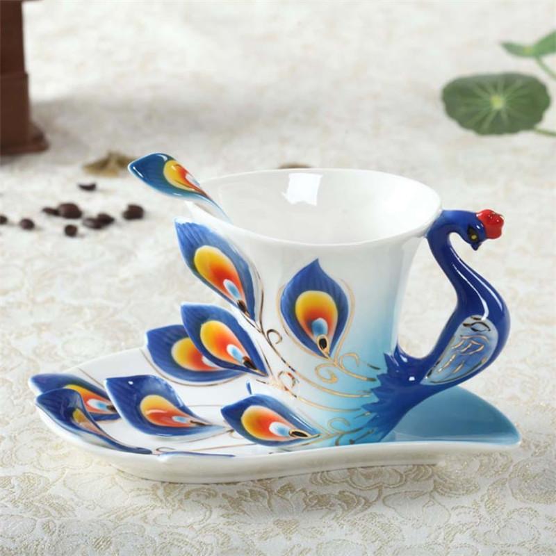 200ML porcelana kostna 3D kolor emalia zwierząt filiżanka kawy ze spodkiem i łyżką ceramiczne popołudniowe filiżanki Drinwkare