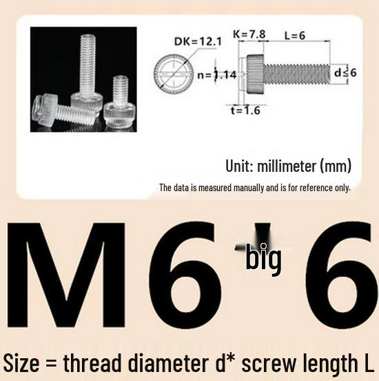 M3-M8 Hand-Tightened Transparent Acrylic Knurled Screw 