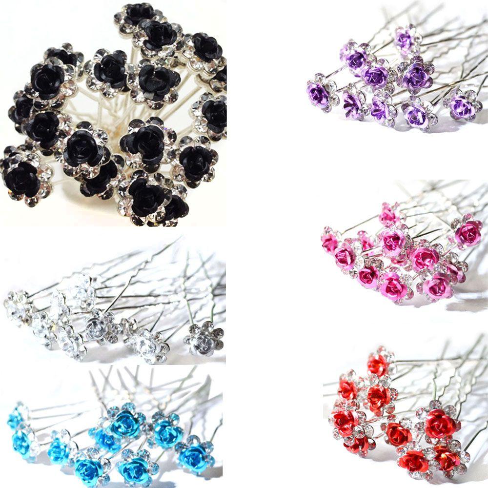 20PCS New Wedding Bridal Rhinestone Hair Clips Flower Hairpins Crystal