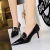 Spring New Fashion Women High Heels Pumps Luxury Designer Pointed Toe Metal Chain Wedding Stiletto Slip On Office Shoes