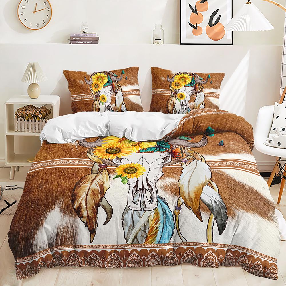 Bett Dreiteiliges Tier Kuh Set Felltextur Bettbezug Zweiteilig Schlafzimmer