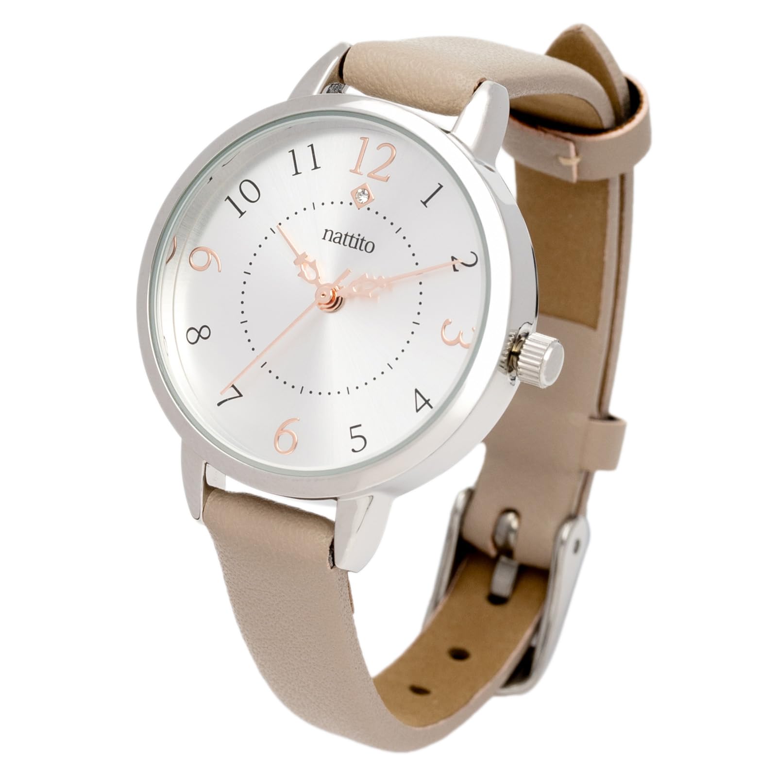 

Analog Watch with Leather NF White [Fieldwork] Women s Strap, Nickel-Free, Simple, Shiny, Gray, ST299-5