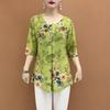 Summer Ice Silk Floral Blouse for Women Loose Round-neck Short-sleeve Pullover Printed Blouse
