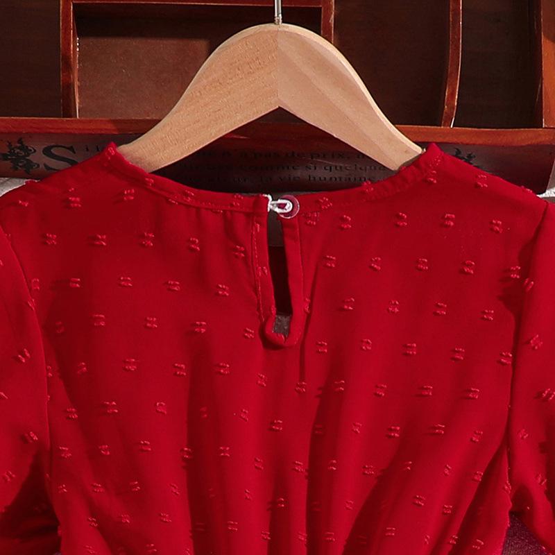 Robe d'été rouge à manches courtes pour filles de 8 à 12 ans