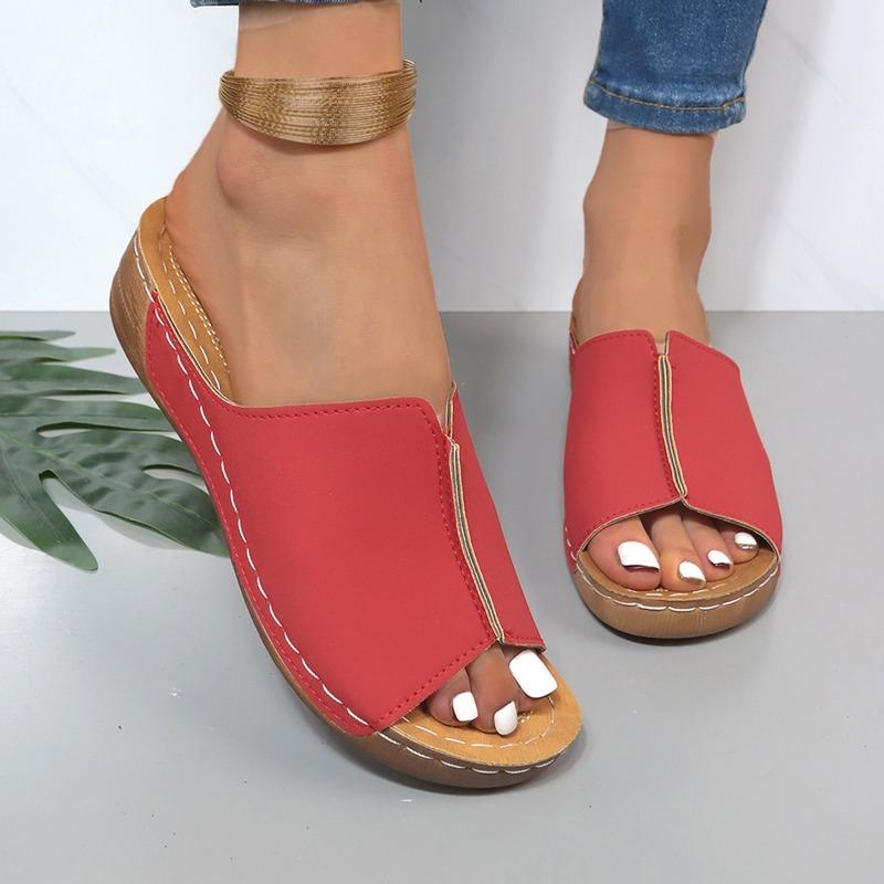 New women's summer slope heel platform slippers large size casual fashion simple fish mouth height