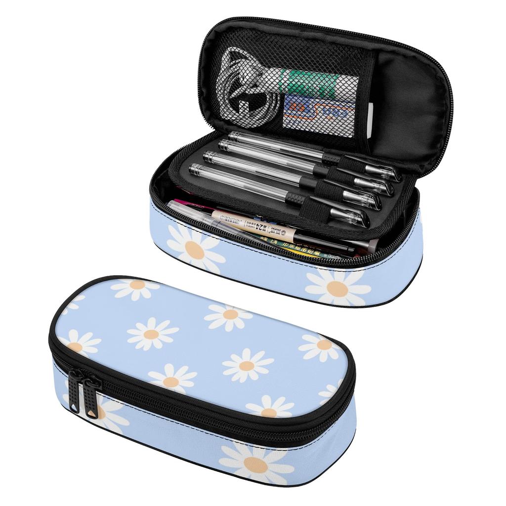 Pen Case Compact Shape 300D Polyester Easy Open Zipper with Mesh Pocket Removable Divider and Pen Slots for Teens and Students