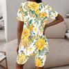 Women Plus Size Floral Printed Round Neck Short Sleeve Longline Top Fitted Shorts Two Piece Loungewear Set