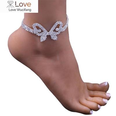 Fashion Butterfly Anklet Bracelet For Women Full Cubic Zirconia Summer Beach Girls Leg Chain Bling Bling Barefoot Jewelry
