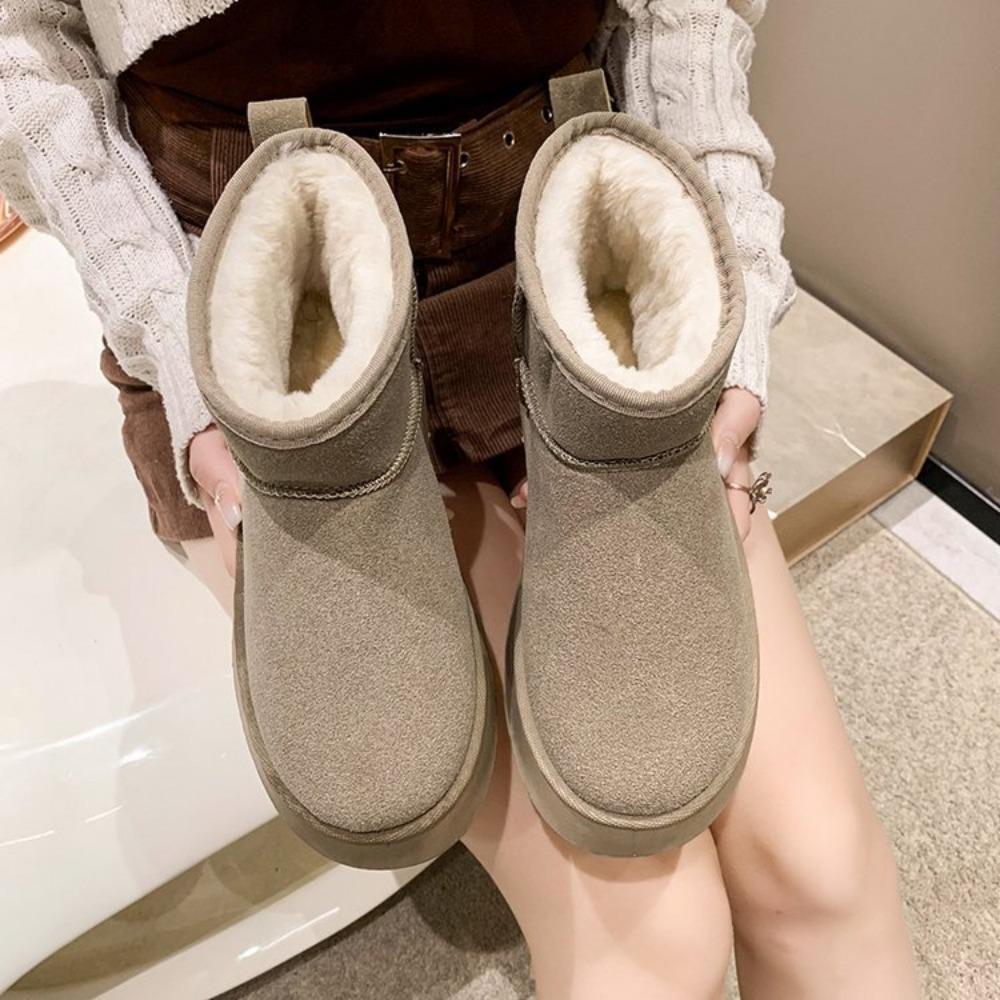 Kožené Zimní Vodotěsné a Teplé Bavlněné Boty s Tlustou Podrážkou