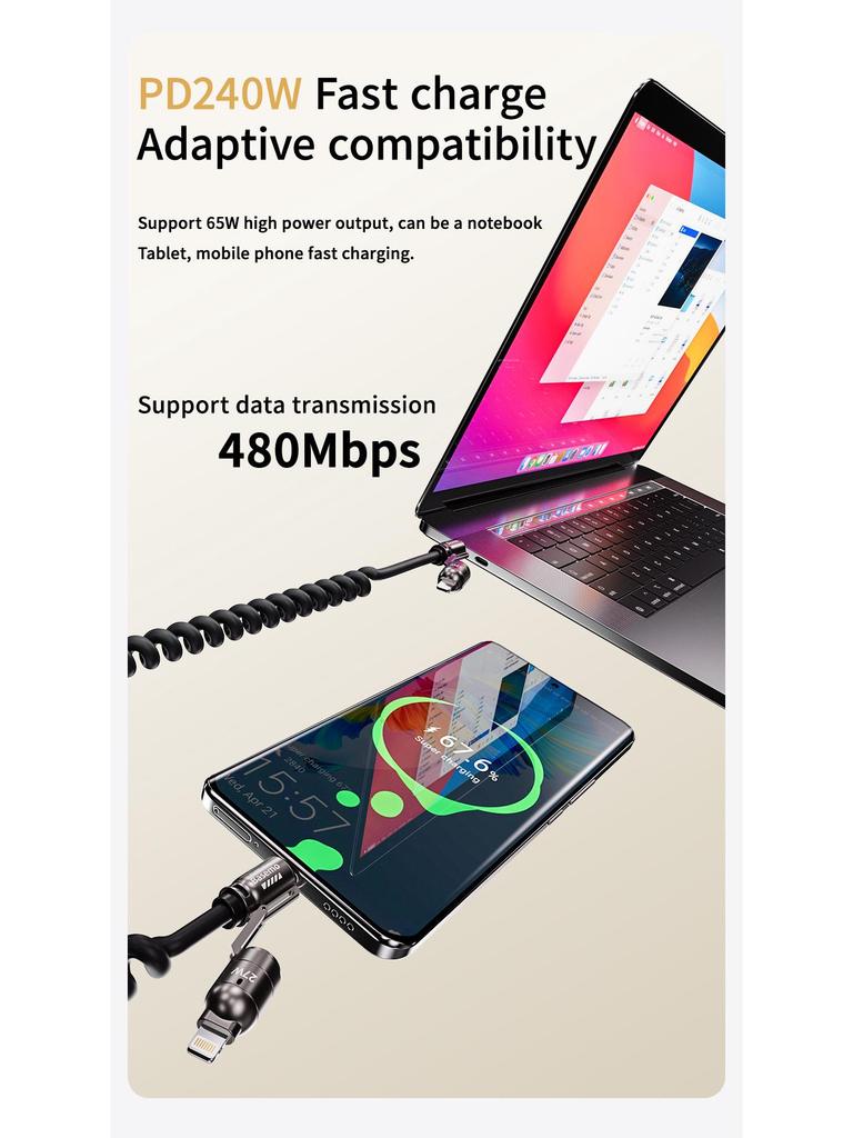 Baimo 240W 4-in-1 Super Fast Charging Cable for Huawei & Apple