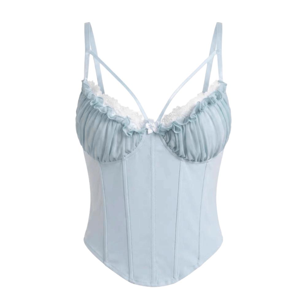 Buckle Lace Flower Camisole Bowknot Slim Crop Tops Spicy Girl Style Suspender Vest Chest Support S синий