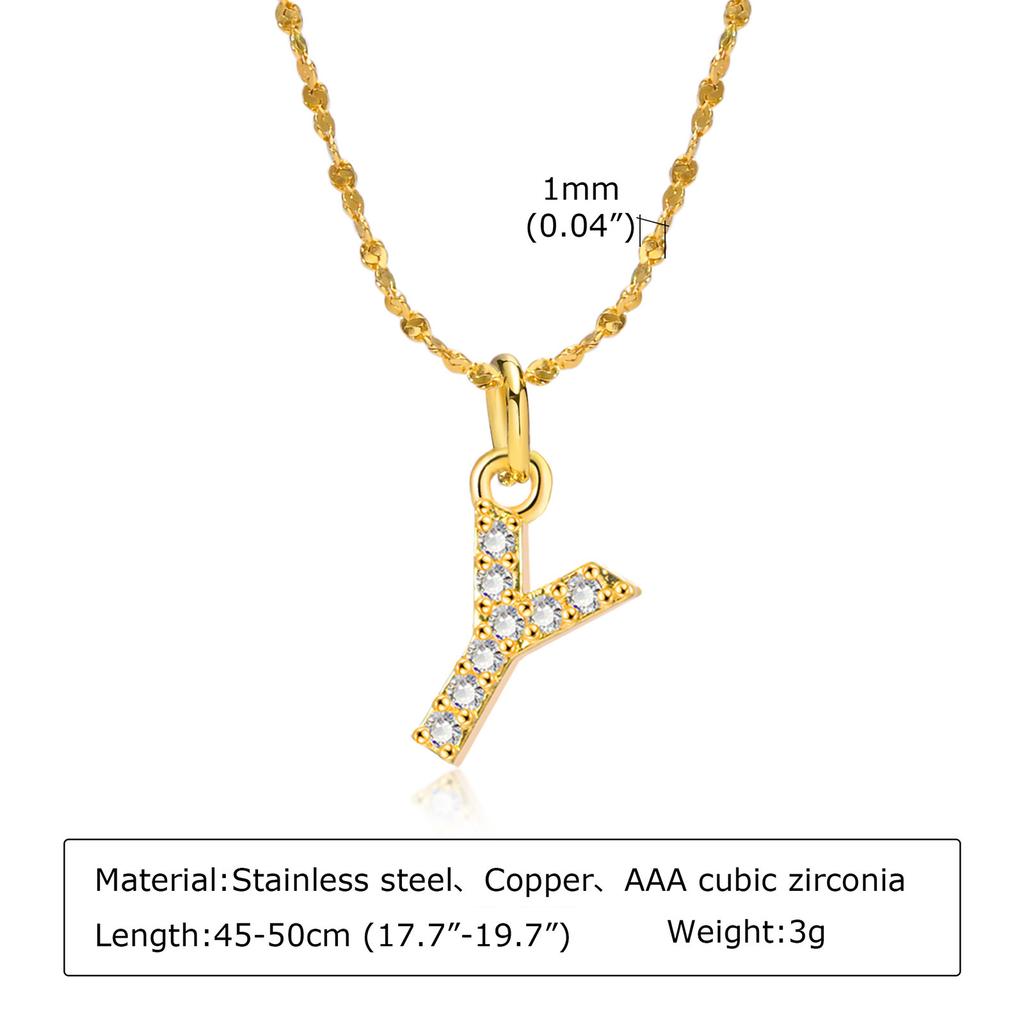 A-Z Initial 26 Letters AAA Cubic Zirconia Pendants Necklace For Women, Stainless Steel Dainty Charm Necklaces Fashion Jewelry