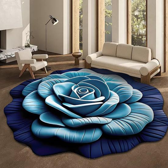 Flower Shaped Floor Mat Soft Gradient Petal Texture Blooming 3D Flower Carpet Non-Slip Washable Decorative Rug
