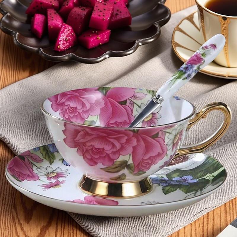 TLXT European Heat-Resistant Peony Coffee Cup & Saucer Set