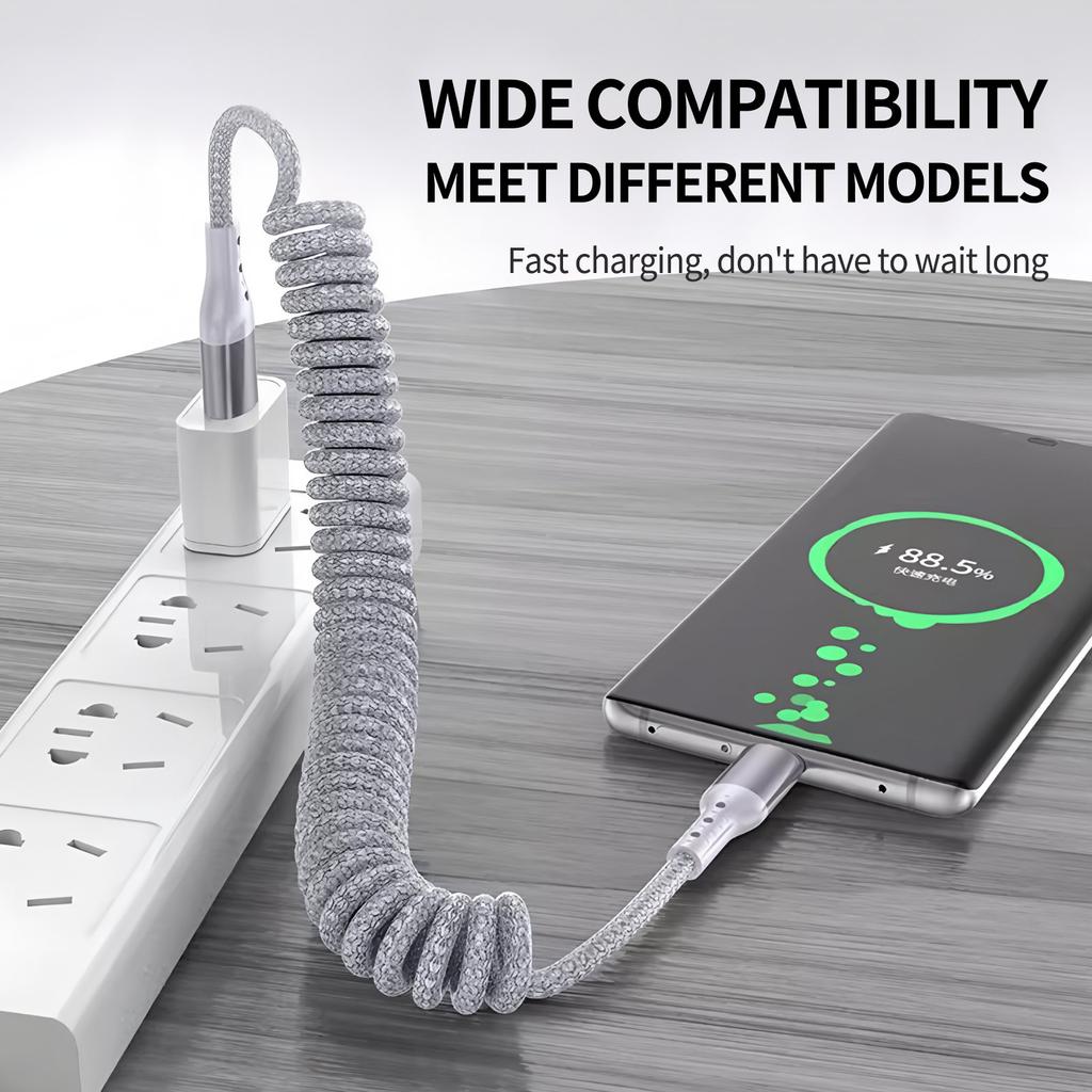 Right-Angle Nylon Data Cable PD100W Fast Charging USB-A/Type-C for IPhone14/15/16/17 for for for Car Retractable