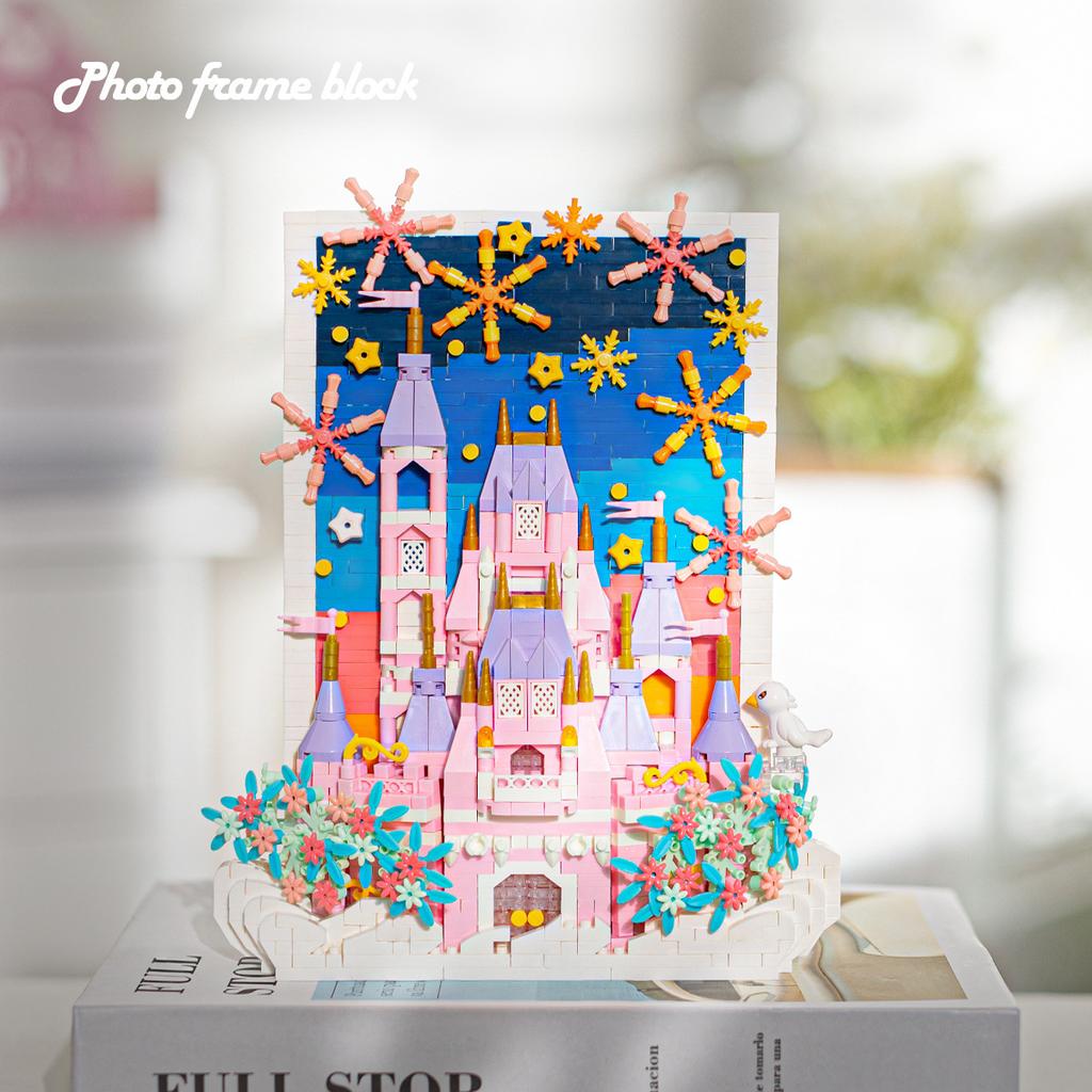 Small Blocks World Architecture Pink Castle 3D Diy Decoration Goods Beautiful Taj Mahal Brinquedos For Girl Plaything Kids Present