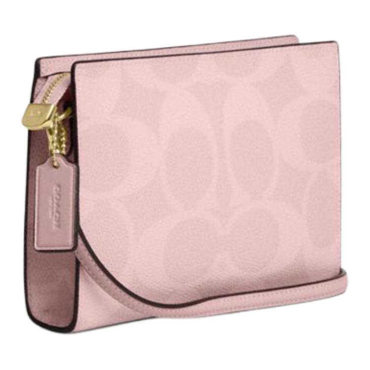 Coach 20 Slim Adjustable Detachable Shoulder Strap Coated Canvas Shoulder Bag Women Shoulder Bag Gold Pink CAR12-IMPO
