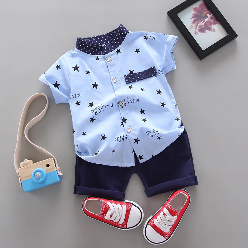 Toddler Kids Baby Boys Star Letter Gentleman Shirt Tops Shorts Outfits Set