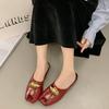 Mode 2025 Leder Elegant Temperament Metallschnalle Fischmaul Pantoletten Modische Flache Schuhe Coole Pantoletten Sommer Neuer Trend