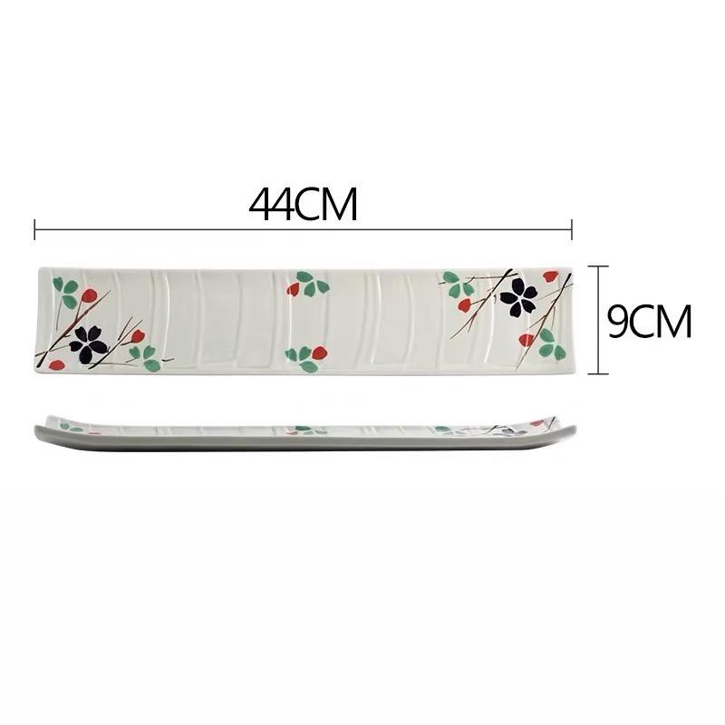 1PC Japanese-style Sushi Plate Tableware Creative Hand-painted Ceramic Day Strip Flat Sashimi Salmon Commercial Plate
