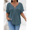 QICED Women's Fashion Casual Solid Color Print Short Sleeve V Neck Blouses & Shirts