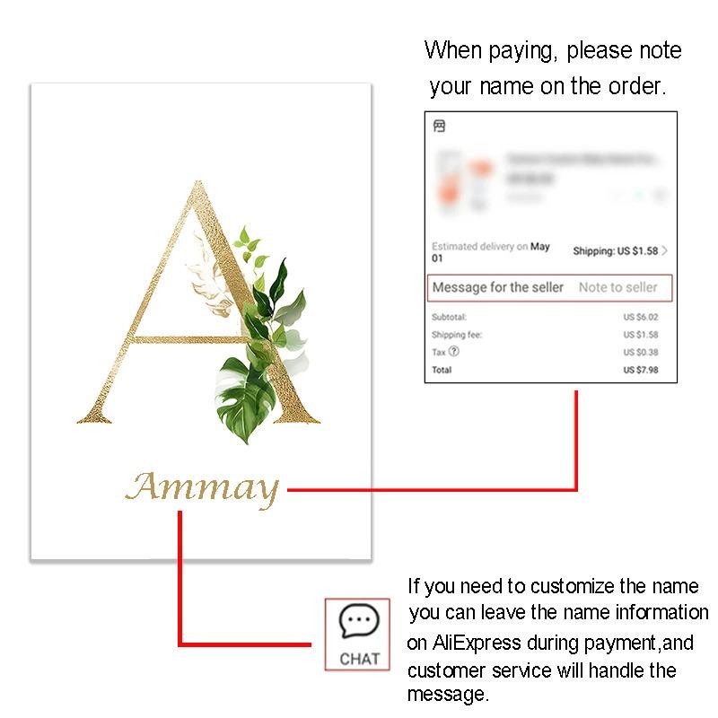 Goldenes Namensposter für Kinder Dschungeltiere Tiger Löwe Babyzimmer Dekorative Leinwandmalerei Kinderzimmerbild für Wandkunst Heimdekoration