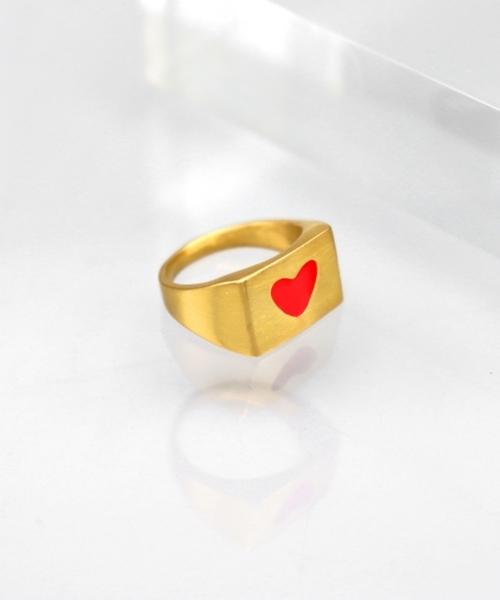 Bonbeau Color Enamel Heart Signet Ring Gold Plated Heart Bold Ring (Type A)