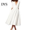 Women Flowing Long Dresses Midi Dress Deep V Neck A-line Flowy Hem Solid Color Half Fashionable Sleeves Pure Dating Prom Party Banquet Evening V-neck