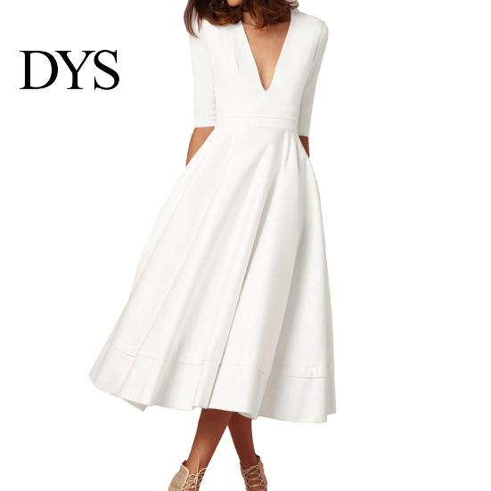 Women Flowing Long Dresses Midi Dress Deep V Neck A-line Flowy Hem Solid Color Half Fashionable Sleeves Pure Dating Prom Party Banquet Evening V-neck
