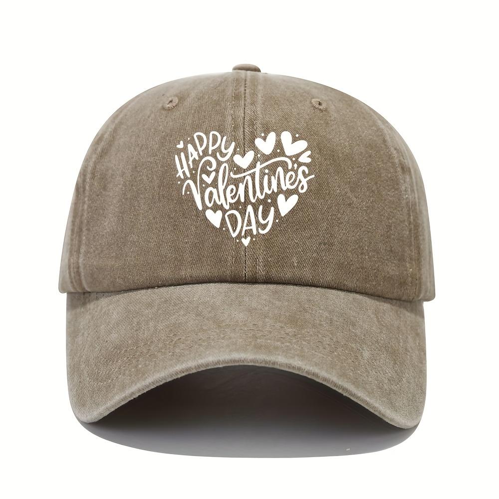 Happy Heart-shaped Printed Couple Baseball Cap Retro Curved Brim Soft Top Adjustable Size Casual Sports Outdoor Hat