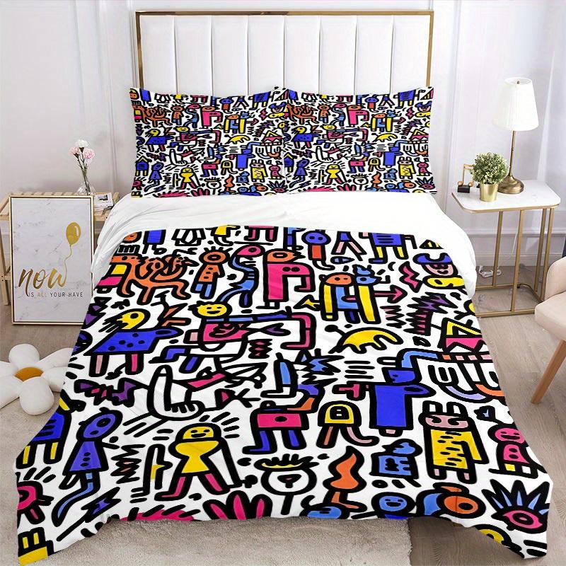 3Pcs Colorful Characters Printed Bedding Set, Breathable And Soft,(Includes 1 Duvet Cover And 2 Pillowcases, Quilt Not Included) yy250815157