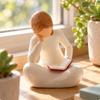 Seated Girl Reading Figurine Small Statue Compact Resin with Base for