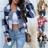 Women's Point Collar Long Sleeve Shacket Loose Fit Retro Fashion Plaid Jacket