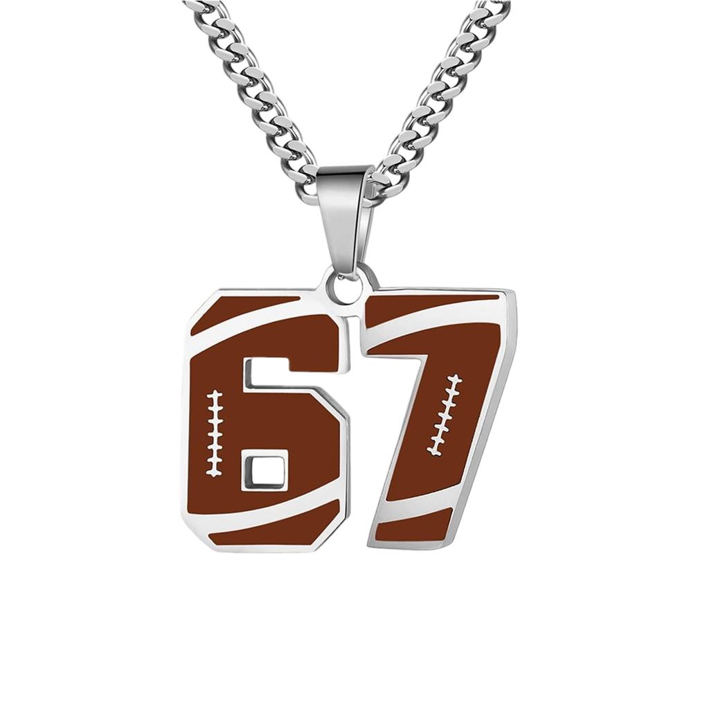Unisex Stainless Steel Basketball, Rugby, And Baseball Player Number Pendant, Chunky Chain, Sports Humorous Decorative Necklace