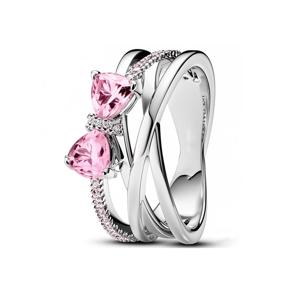 Hot Sale 925 Silver Rings Pink Blue Red Zircon Bow Geometry Square Ring for Original Silver 925 Wedding Ring Jewelry Trinkets