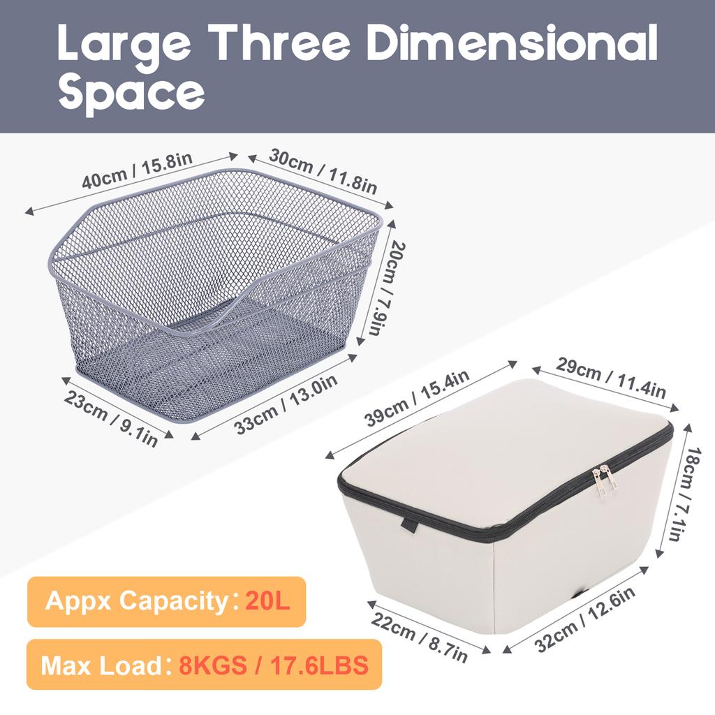 Rear Bike Basket Large Capacity Metal Wire Bicycle Basket Waterproof Rainproof Cover Bag