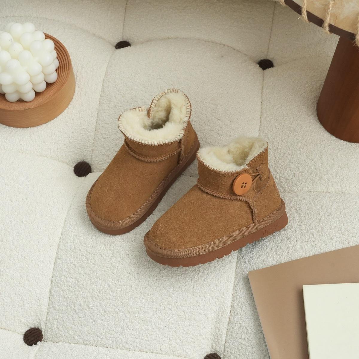 

XSHX Log Button Children s Leather Snow Boots Boys and Girls Thickened Winter One Pedal [Wenzhou Shoes] 25 верблюд