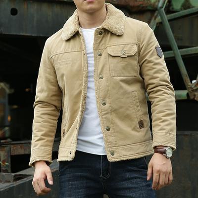 Winter Men's Cotton Jacket Plus Velvet Thick Casual Solid Color Cotton Jacket