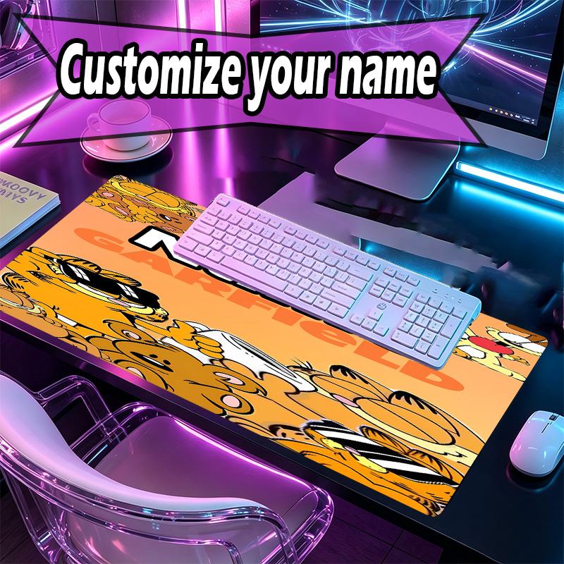 Custom Name Personalized Garfield Pattern Mousepad, Laptop PC Desk Mat, Decorative Desk Mat for Home Keyboard Pad Gift